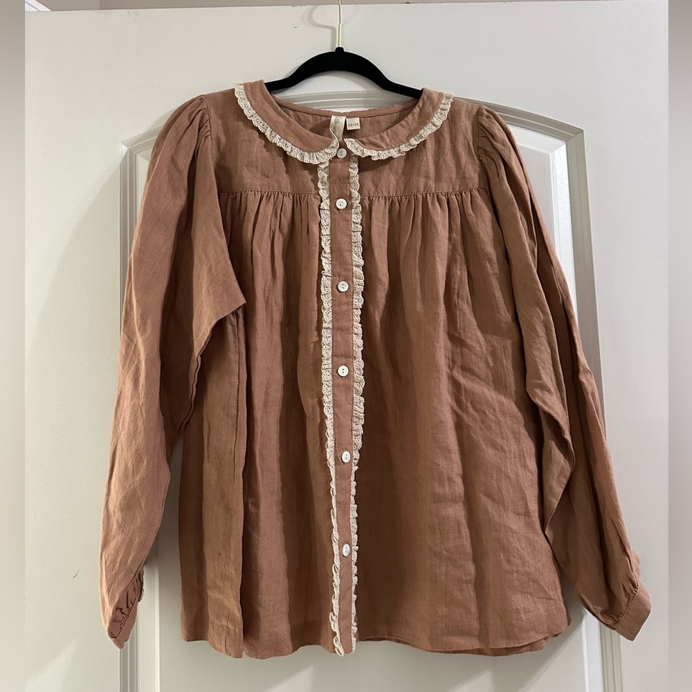 NWT Little Cotton Clothes Elenor Blouse with Ruffle lace detail, 100% Linen